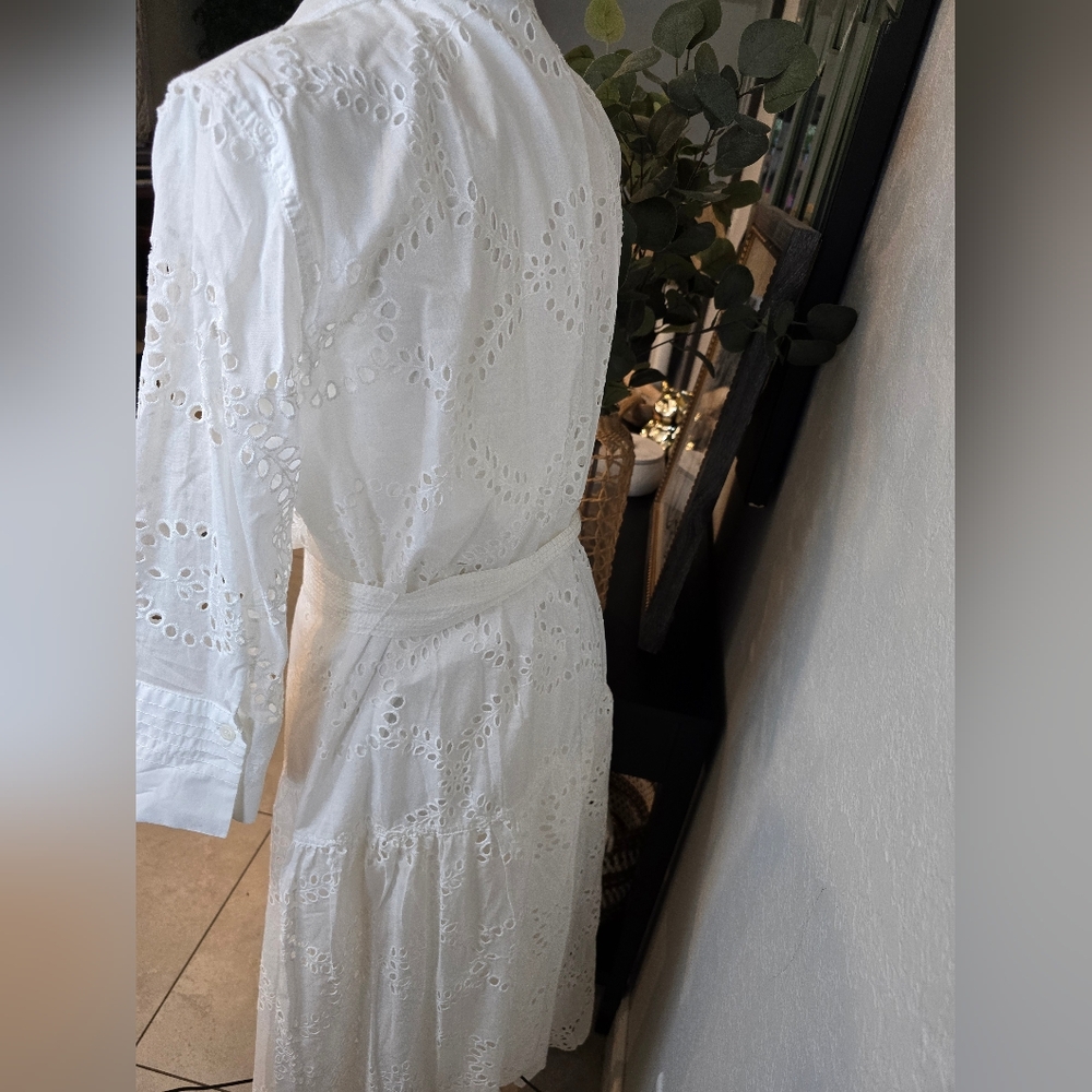 Zara Embroidered White Lace Midi Dress Size Xl - Picture 7 of 11